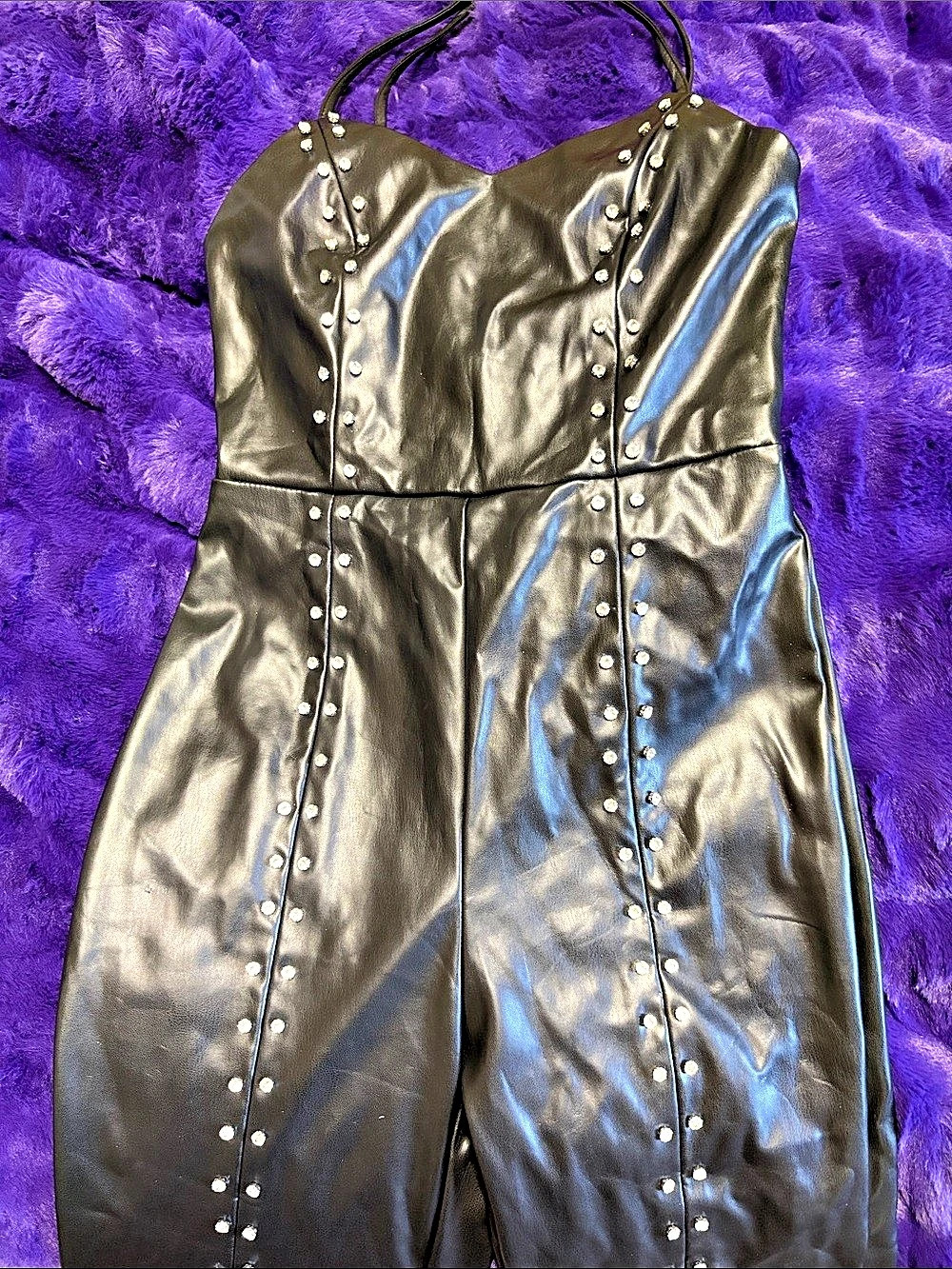 Fashion Nova Studded Faux Leather Jumpsuit Size Small NWT
